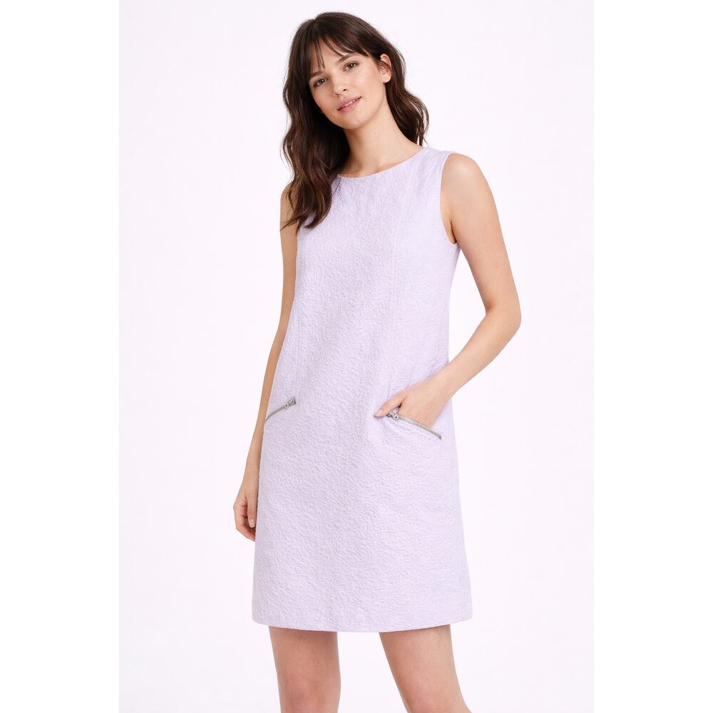 J. Crew Dress XXS Ecru Jacquard Textured Zip Pocket Sleeveless Shift Mini Dress